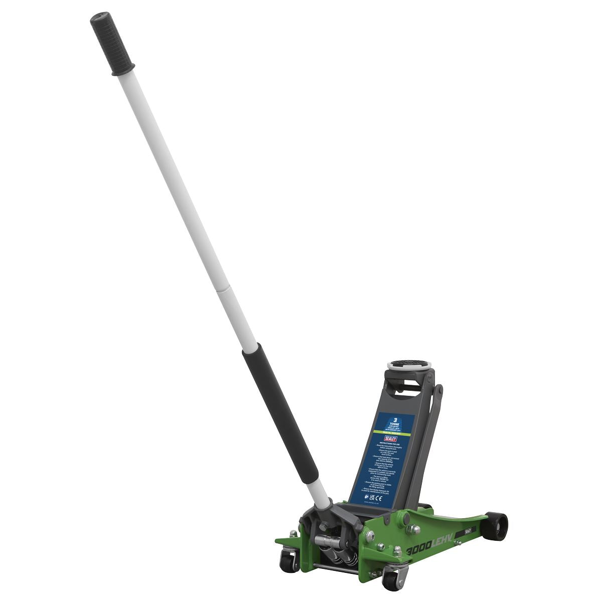 Sealey 3000LEHV Low Profile Trolley Jack with Rocket Lift 3 Tonne - Green Sealey