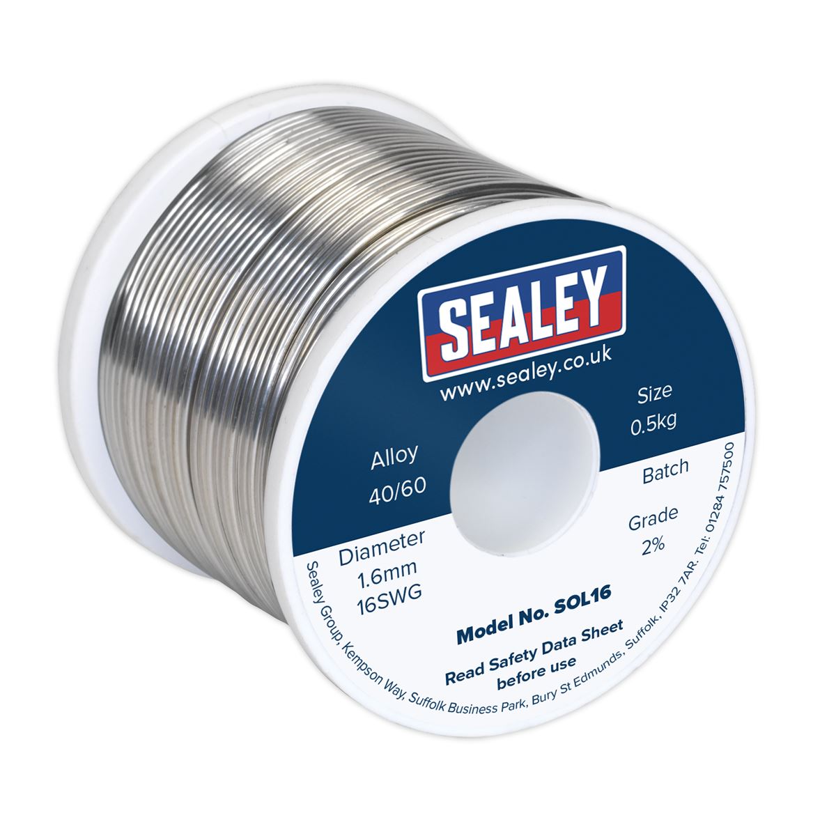Sealey SOL16 Solder Wire Quick Flow 1.6mm/16SWG 40/60 0.5kg Reel Sealey