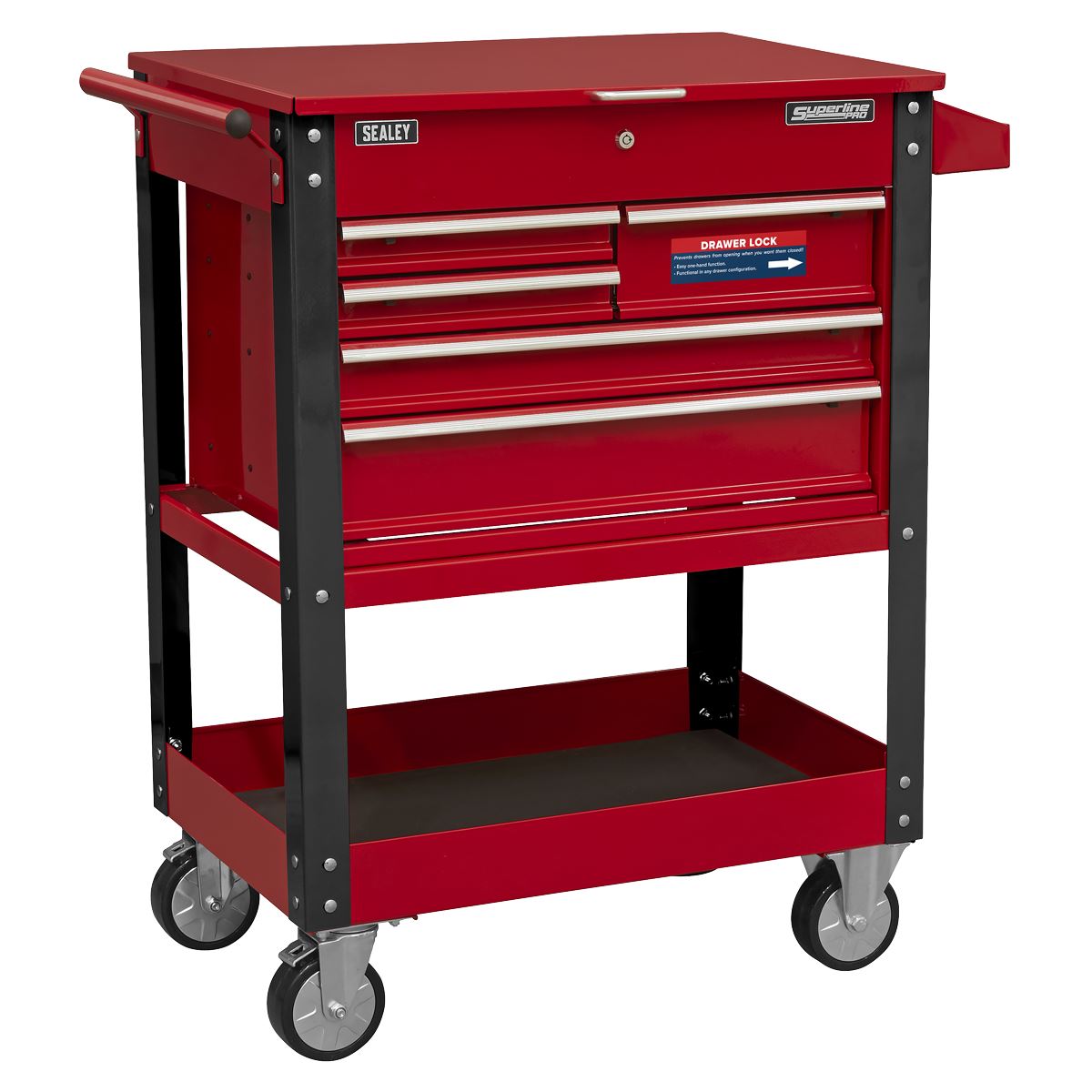 Sealey AP890M Heavy-Duty Mobile Tool & Parts Trolley with 5 Drawers & Lockable Top Sealey