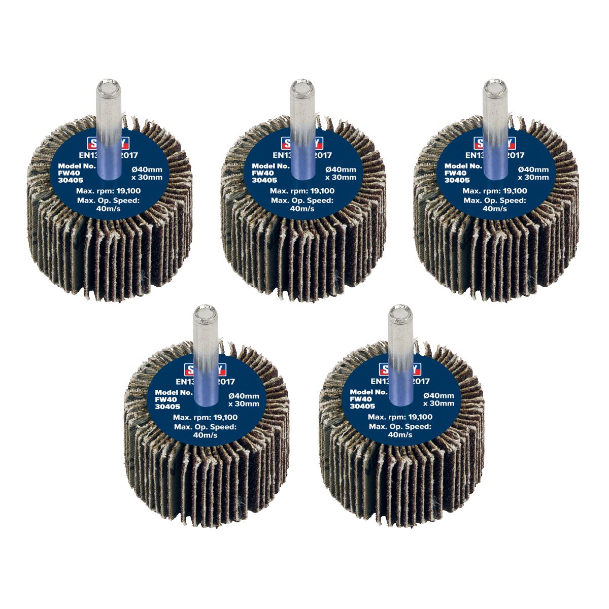 Sealey FW4030405 Abrasive Flap Wheel Ø40 x 30mm 40Grit Ø6mm Shaft - Pack of 5 Sealey