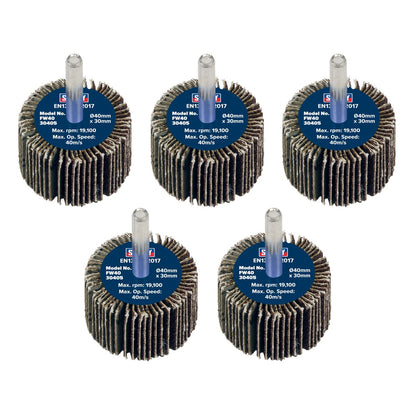 Sealey FW4030405 Abrasive Flap Wheel Ø40 x 30mm 40Grit Ø6mm Shaft - Pack of 5 Sealey