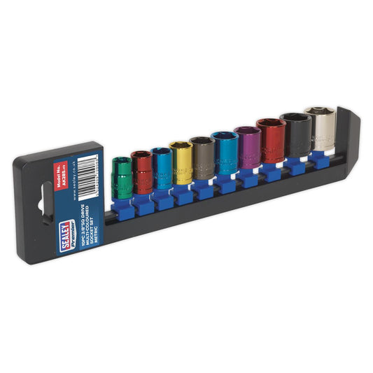 Sealey AK285 Multi-Coloured Socket Set 10pc 3/8"Sq Drive 6pt WallDrive® Metric Sealey
