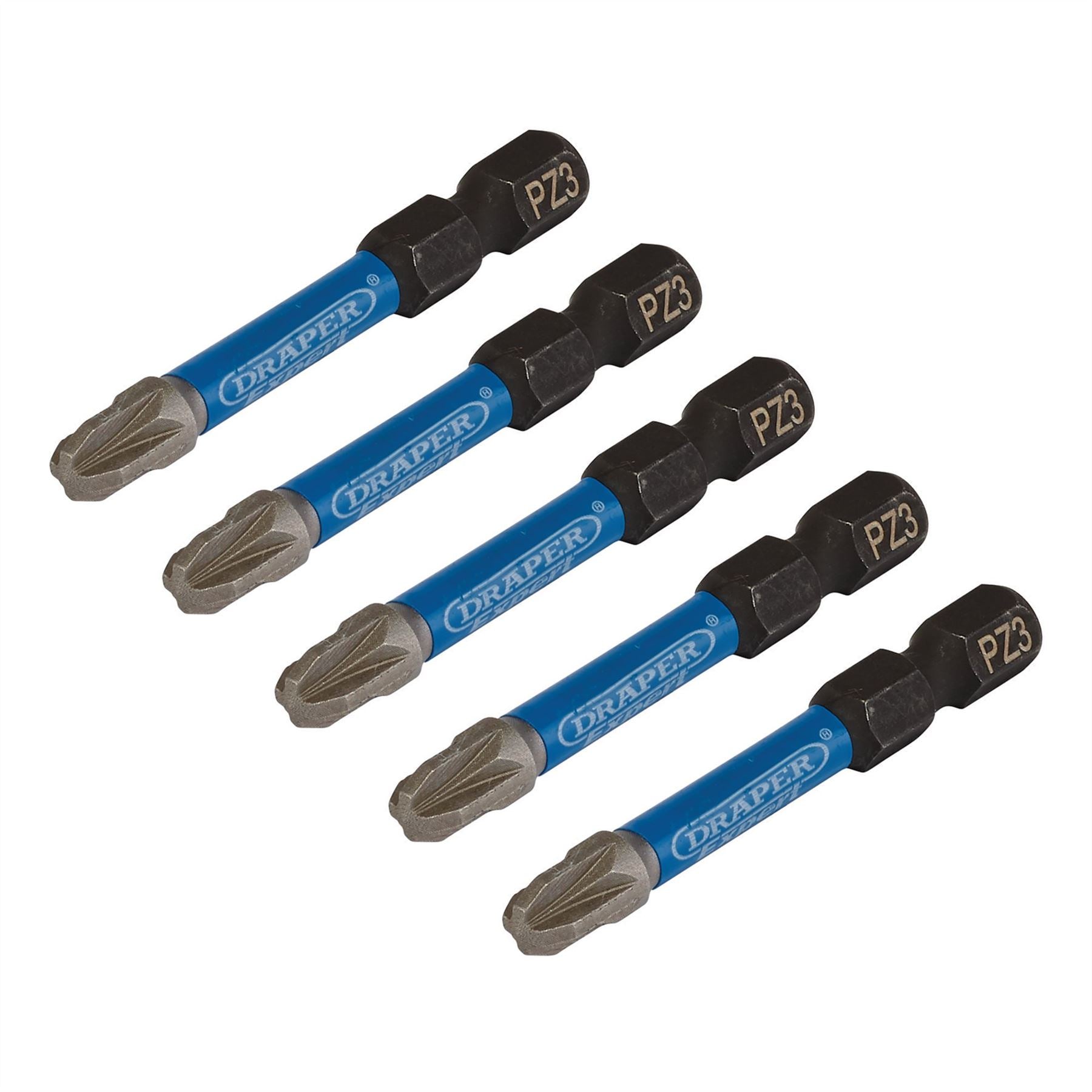 Draper 05648 Expert PZ-Type Impact Screwdriver Bits No.3 x 50mm 1/4" Hex Pack of 5 Draper