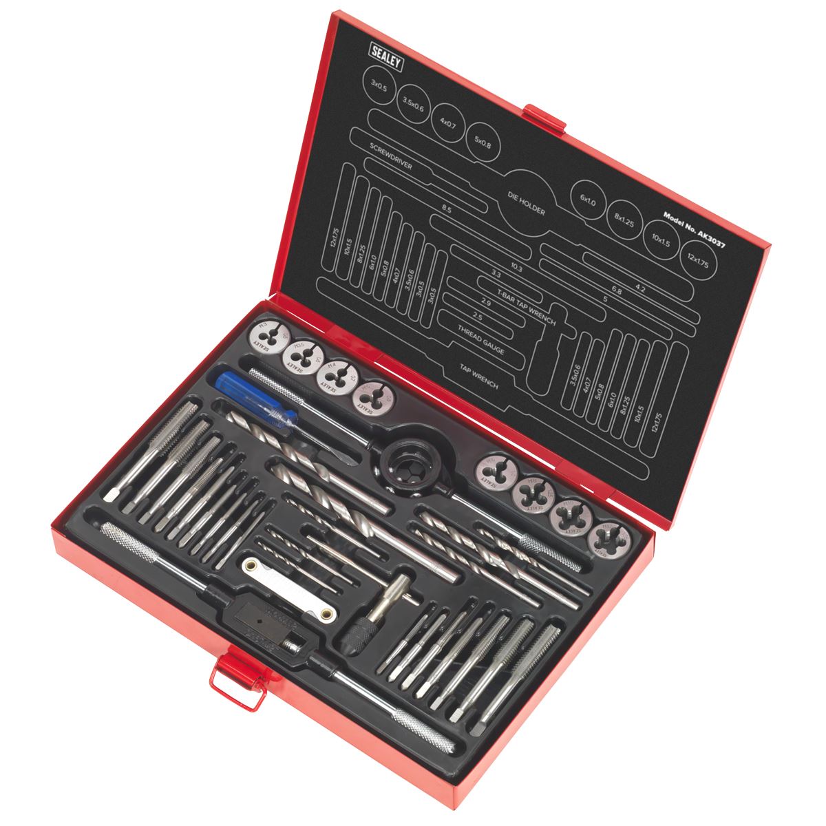 Sealey AK3037 Tap & Die Set 37pc Split Dies - Metric Sealey