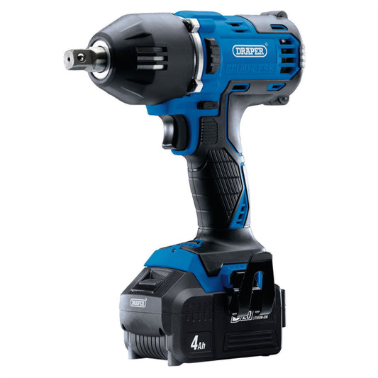 Draper 99251 D20 20V Brushless Mid-Torque Impact Wrench 1/2" Sq. Dr. 400Nm 2 x 4.0Ah Batteries 1 x Charger Draper