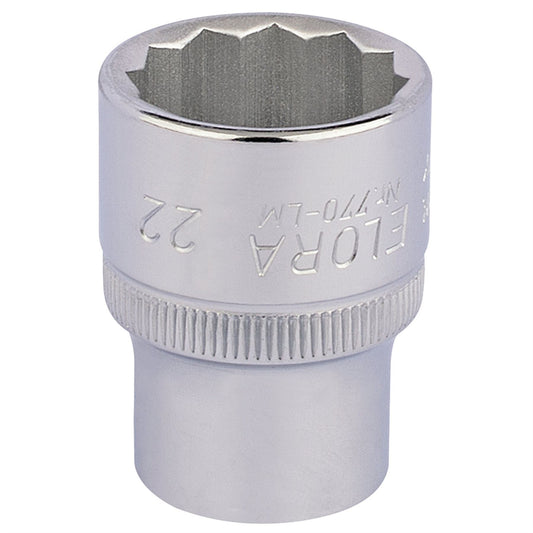 Elora 24674 Bi-Hexagon Socket 1/2" Sq. Dr. 22mm Elora