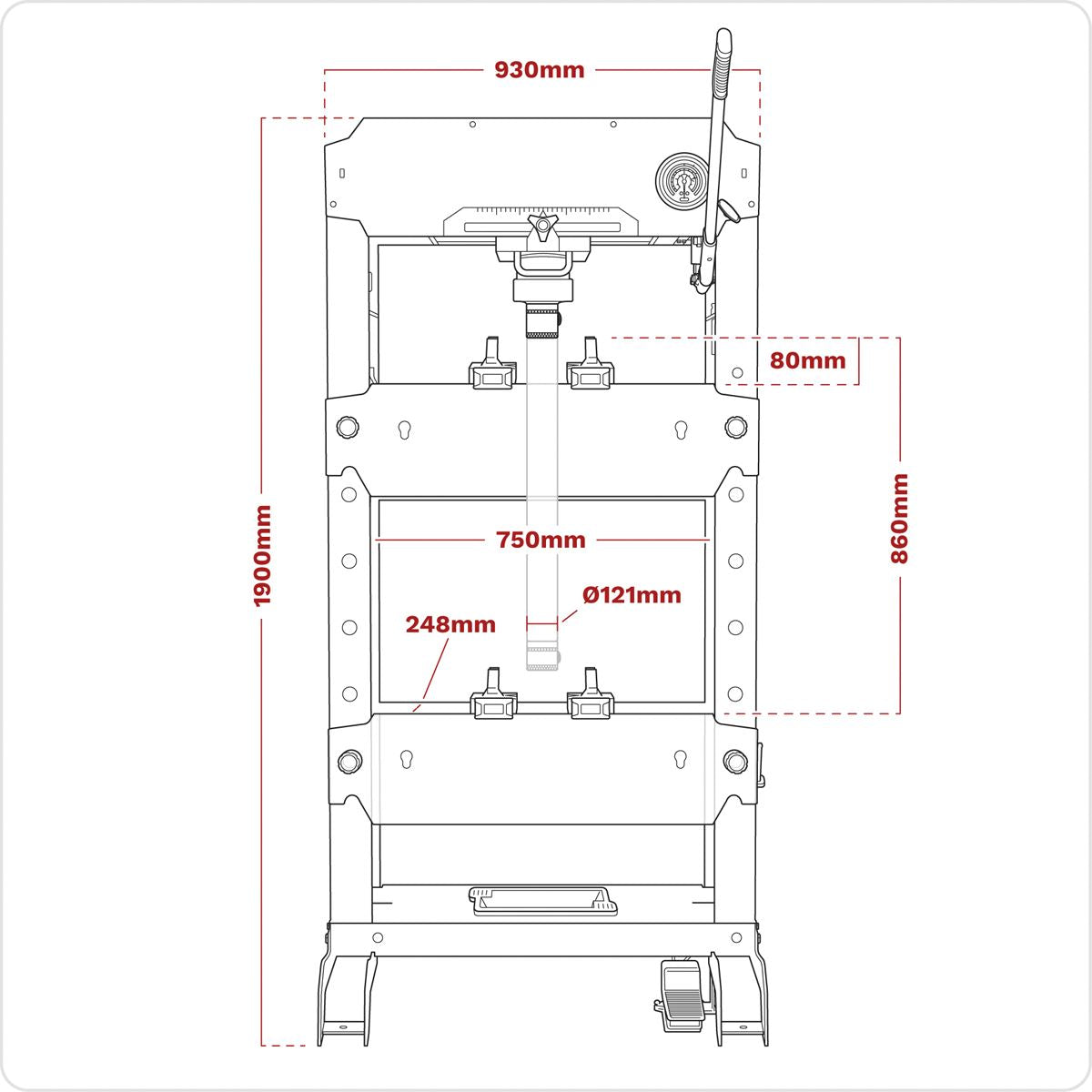 Sealey PPF501S Viking Floor Type Air/Hydraulic Press with Sliding Ram & Foot Pedal 50 Tonne Sealey