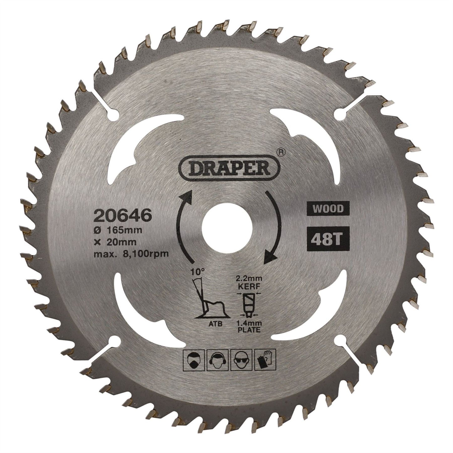 Draper 20646 TCT Circular Saw Blade for Wood 165 x 20mm 48T Draper