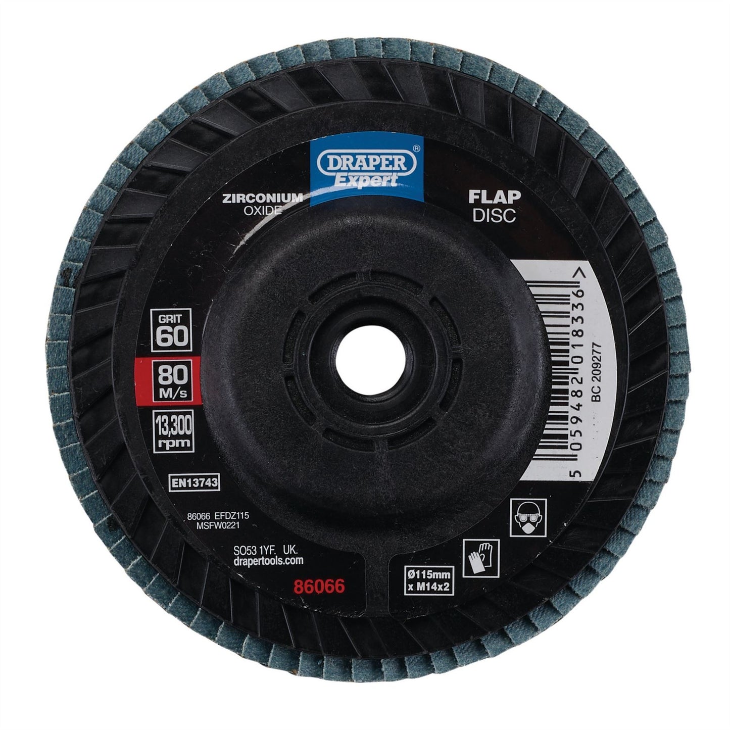 Draper 86066 Expert Zirconium Oxide Flap Disc 115mm M14 60 Grit Draper