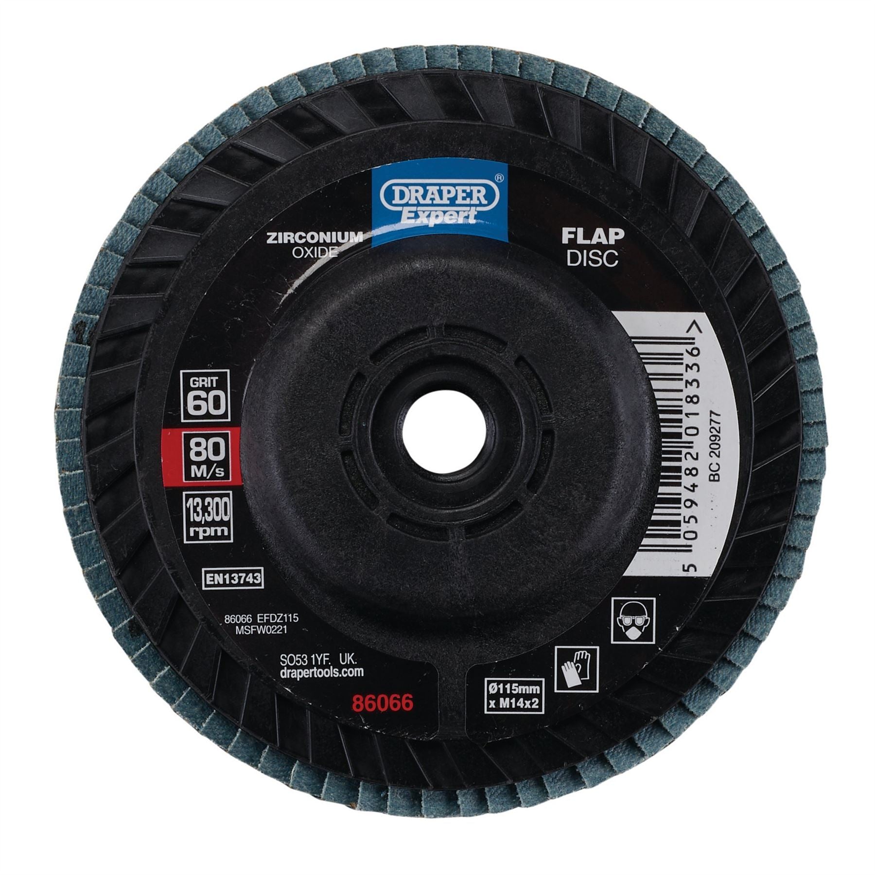 Draper 86066 Expert Zirconium Oxide Flap Disc 115mm M14 60 Grit Draper