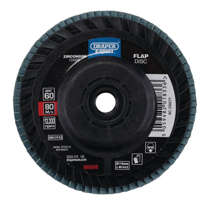 Draper 86066 Expert Zirconium Oxide Flap Disc 115mm M14 60 Grit Draper