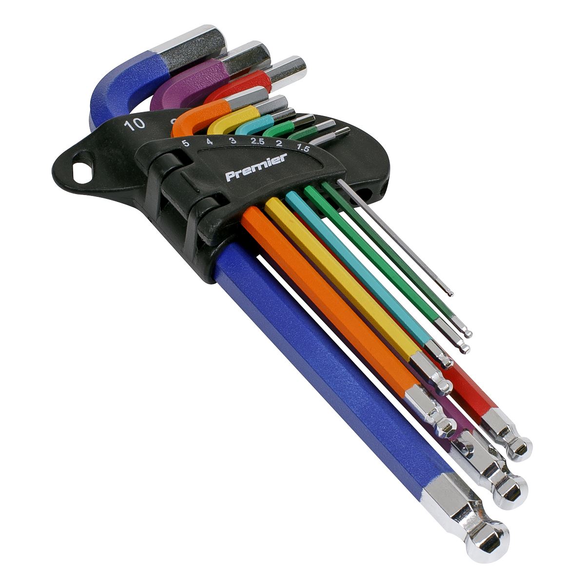 Sealey AK7190DB Ball-End Hex Key Set 9pc Colour-Coded Long Metric - Display Box of 10 Sealey