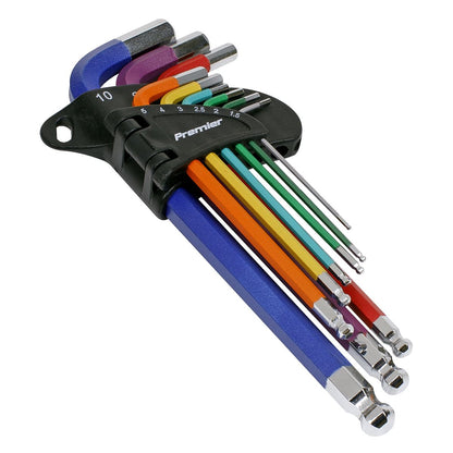 Sealey AK7190DB Ball-End Hex Key Set 9pc Colour-Coded Long Metric - Display Box of 10 Sealey