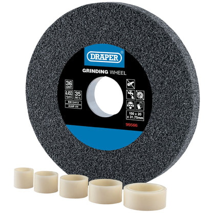 Draper 99566 Aluminium Oxide Bench Grinding Wheel 150 x 20mm 36 Grit Draper