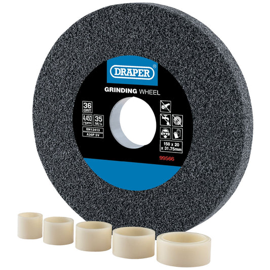 Draper 99566 Aluminium Oxide Bench Grinding Wheel 150 x 20mm 36 Grit Draper