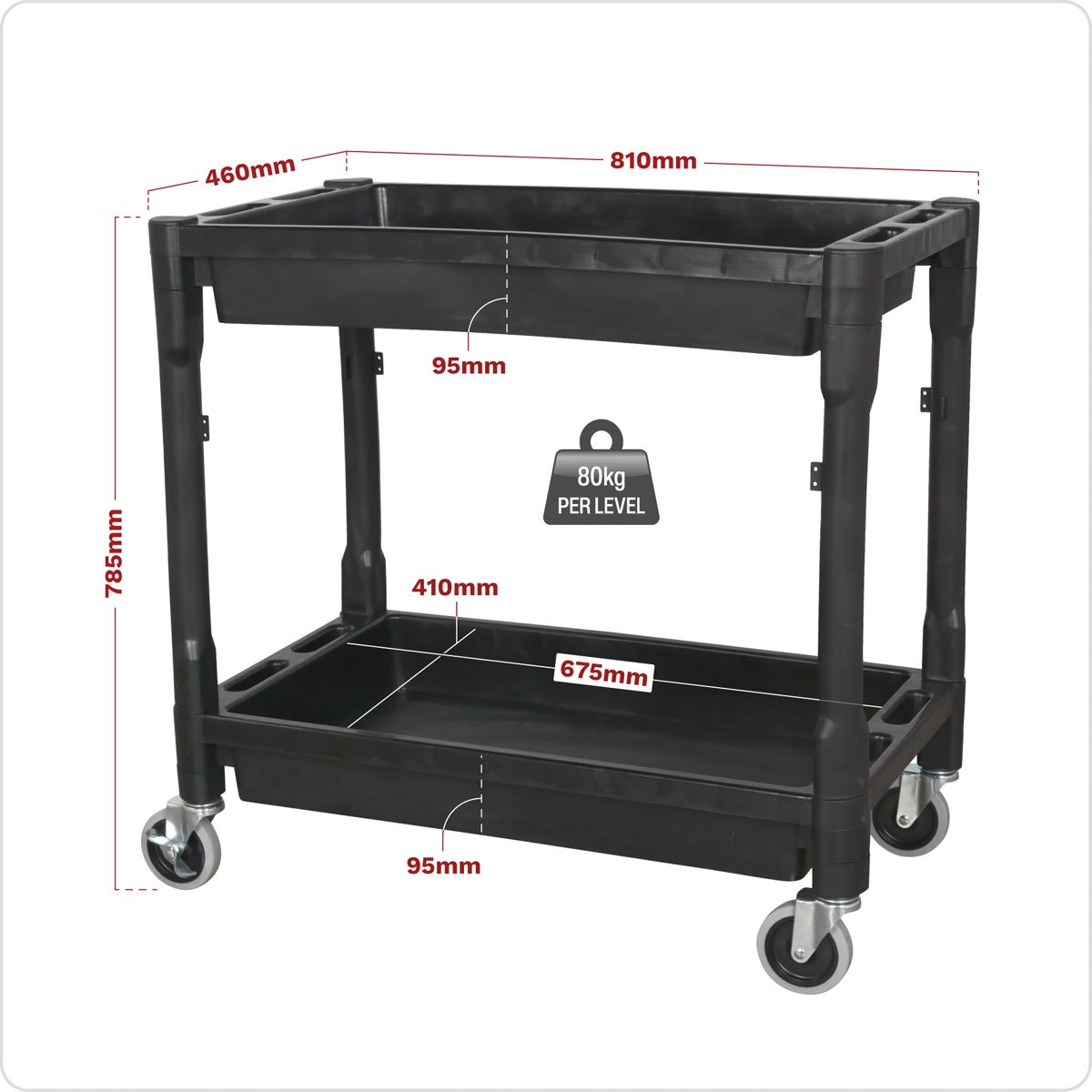 Sealey CX204 Trolley 2-Level Composite Heavy-Duty Sealey