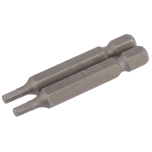 Draper 64253 Hexagonal Insert Bit 3mm 1/4" Hex 50mm Long Pack of 2 Draper