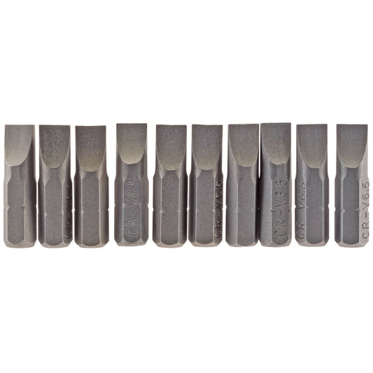 Draper 64034 Plain Slot Insert Bit 6.5mm 1/4" Hex 25mm Long Pack of 10 Draper