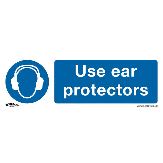 Sealey SS10P10 Mandatory Safety Sign - Use Ear Protectors - Rigid Plastic - Pack of 10 Sealey
