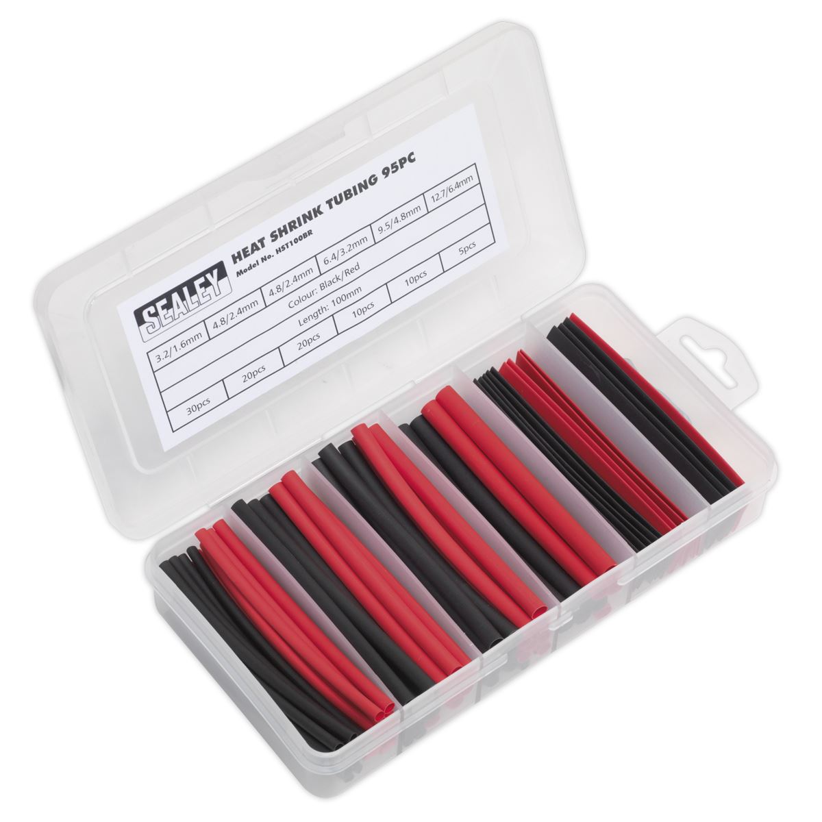 Sealey HST100BR Heat Shrink Tubing Assortment 95pc 100mm Black & Red Sealey