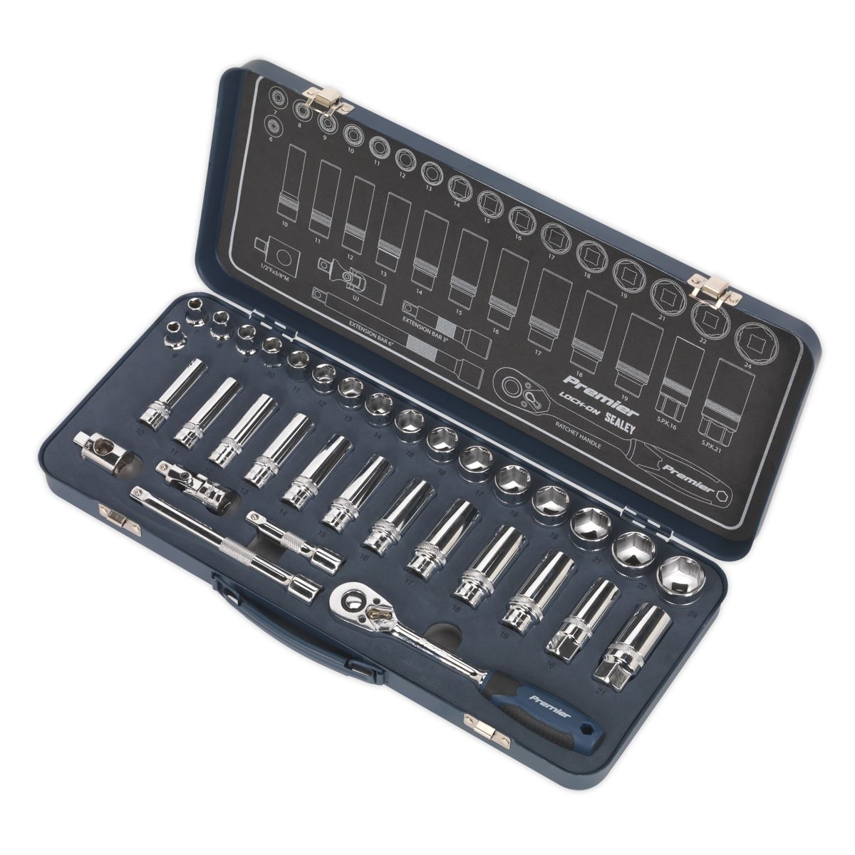 Sealey AK27481 Socket Set 34pc 3/8"Sq Drive Lock-On™ 6pt Metric Sealey