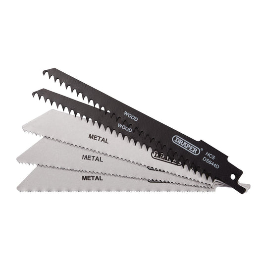 Draper 52517 Assorted Reciprocating Saw Blades for Multi-Purpose Cutting 150mm Pack of 5 Draper