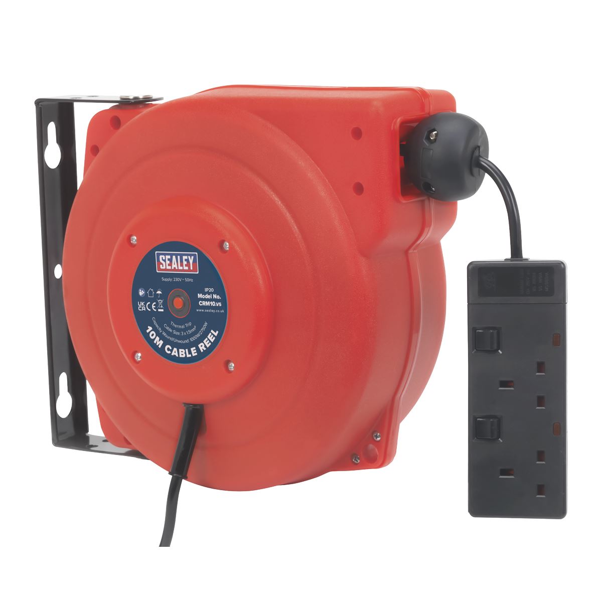 Sealey CRM10 Cable Reel System Retractable 10m 2 x 230V Socket Sealey