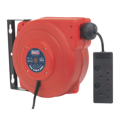 Sealey CRM10 Cable Reel System Retractable 10m 2 x 230V Socket Sealey