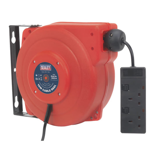 Sealey CRM10 Cable Reel System Retractable 10m 2 x 230V Socket Sealey