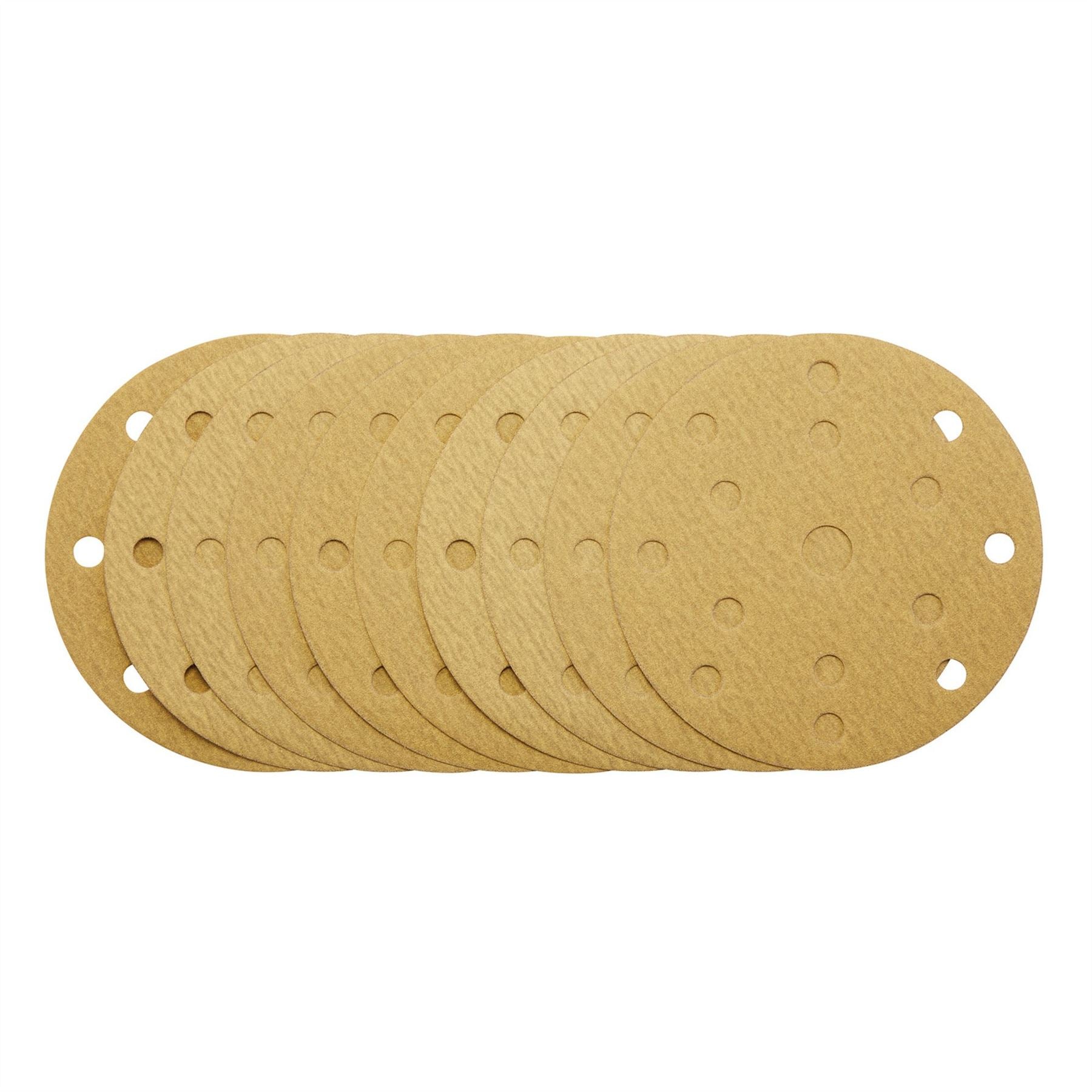 Draper 08475 Gold Sanding Discs with Hook & Loop 150mm 180 Grit 15 Dust Extraction Holes Pack of 10 Draper