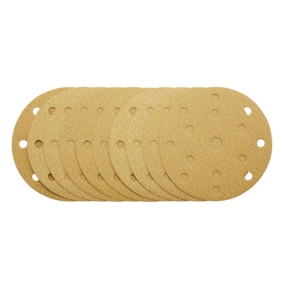 Draper 08475 Gold Sanding Discs with Hook & Loop 150mm 180 Grit 15 Dust Extraction Holes Pack of 10 Draper