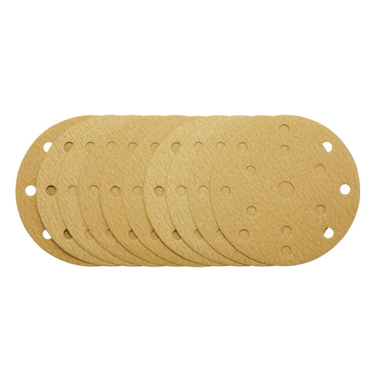 Draper 08475 Gold Sanding Discs with Hook & Loop 150mm 180 Grit 15 Dust Extraction Holes Pack of 10 Draper