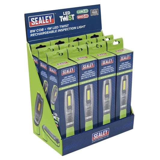 Sealey LED1001GDB LED Twist Rechargeable Inspection Light, Green - Box of 12 Sealey