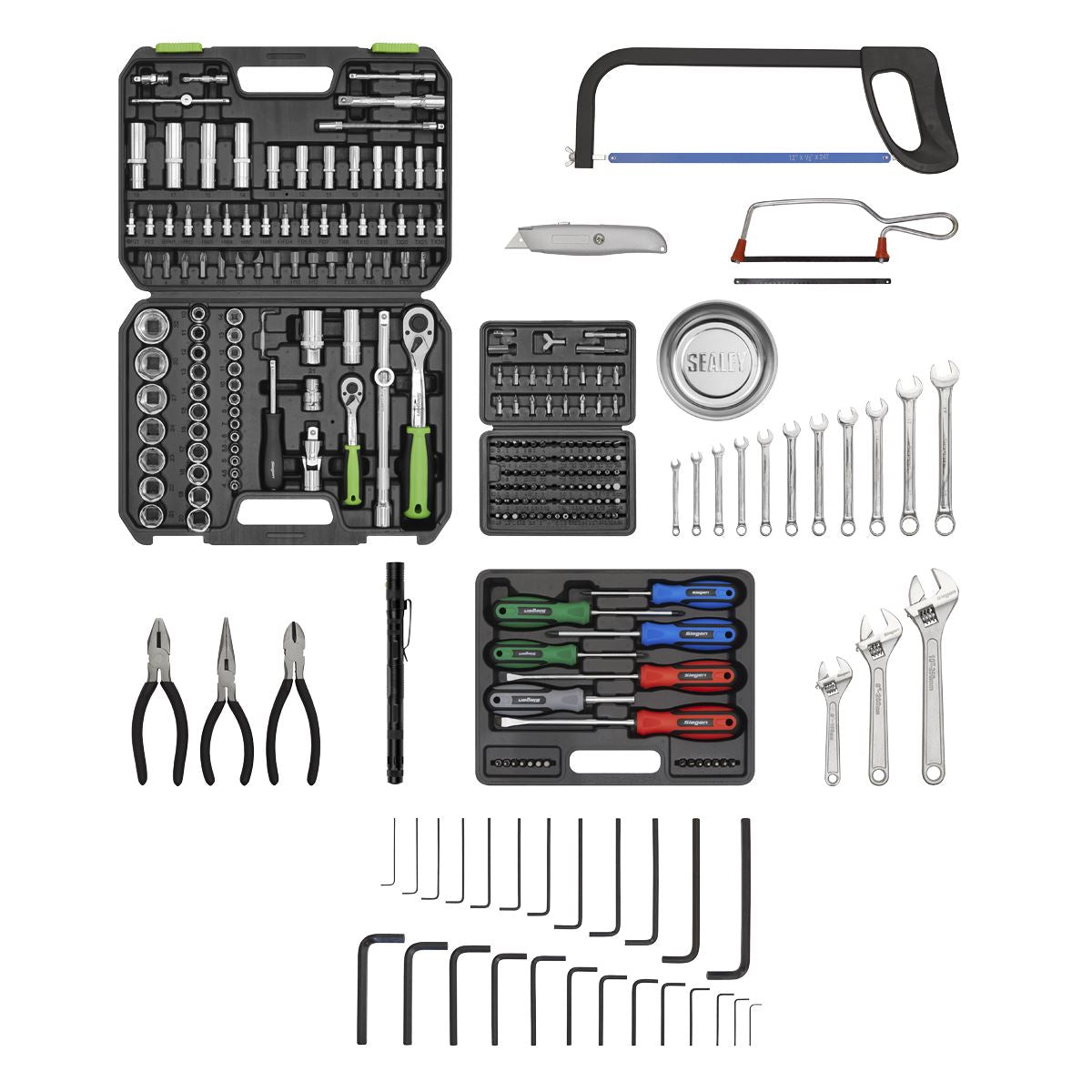 Sealey AP22509BBCOMB Topchest 9 Drawer with Ball-Bearing Slides - Red/Grey & 205pc Tool Kit Sealey