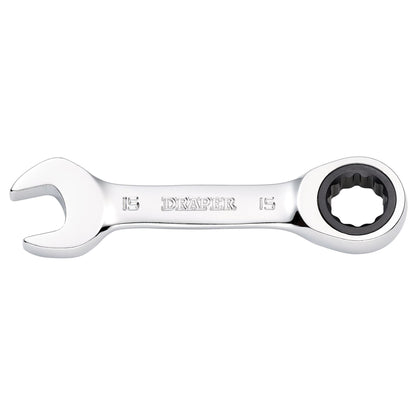 Draper 27909 HI-TORQ® Metric Stubby Ratchet Combination Spanner 15mm Draper