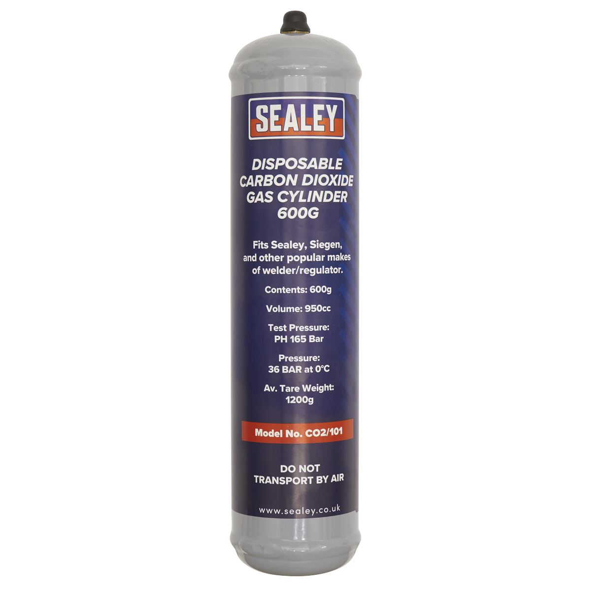 Sealey CO2/101 Gas Cylinder Disposable Carbon Dioxide 600g Sealey