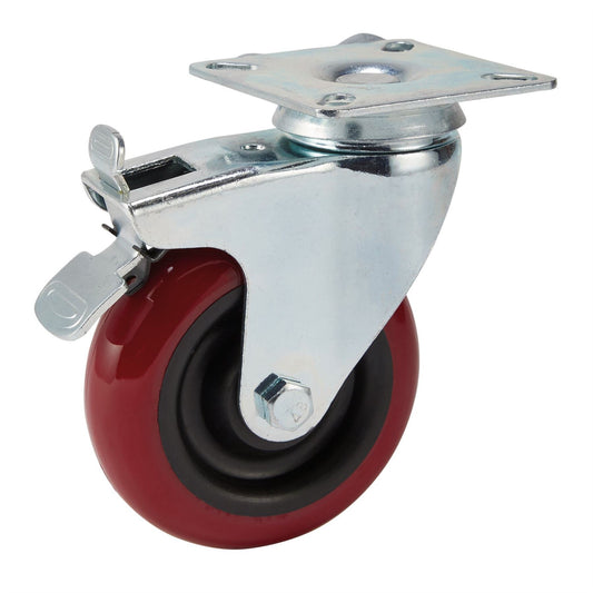 Draper 65519 Swivel Plate Fixing Polyurethane Wheel with Brake 100mm Diameter S.W.L. 125kg Draper