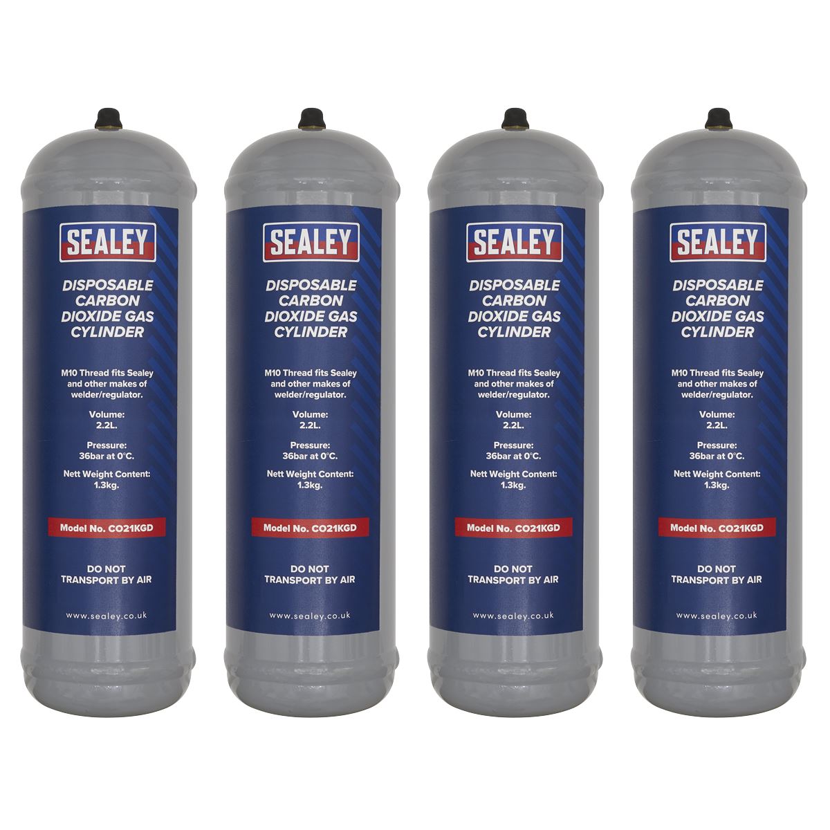 Sealey CO21KGD4 1.3kg Disposable Carbon Dioxide Gas Cylinder - Pack of 4 Sealey