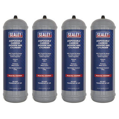 Sealey CO21KGD4 1.3kg Disposable Carbon Dioxide Gas Cylinder - Pack of 4 Sealey