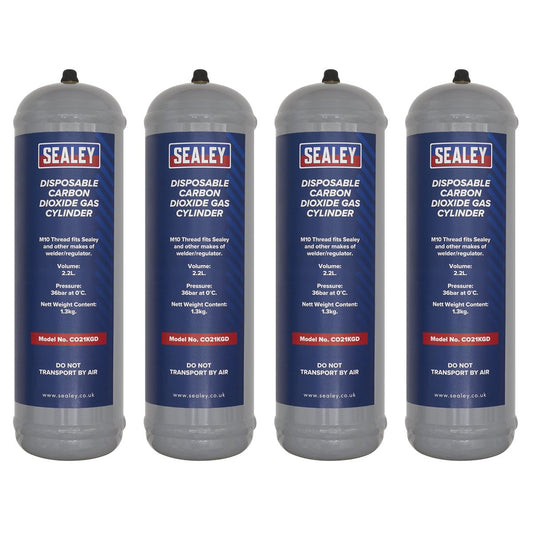 Sealey CO21KGD4 1.3kg Disposable Carbon Dioxide Gas Cylinder - Pack of 4 Sealey