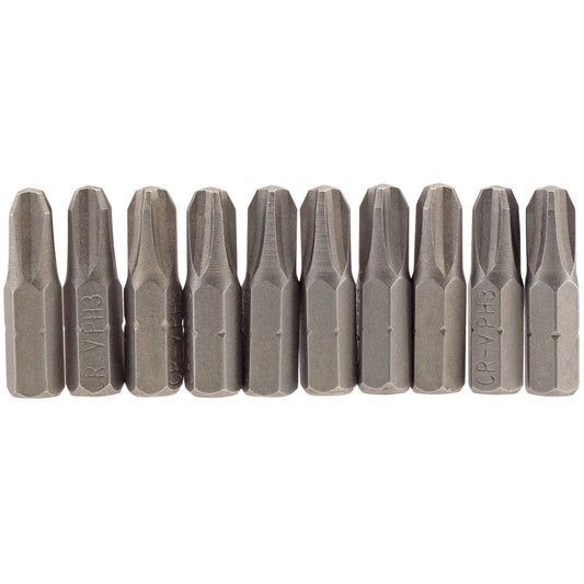 Draper 64087 Cross Slot Insert Bit 1/4" Hex 25mm Long No.3 Pack of 10 Draper
