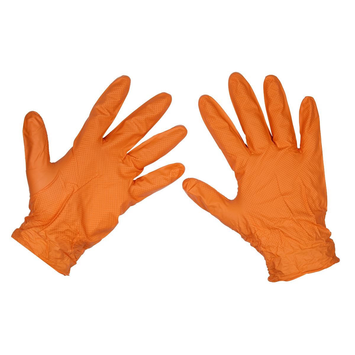 Sealey SSP56XL Orange Diamond Grip Extra-Thick Nitrile Powder-Free Gloves X-Large - Pack of 50 Sealey