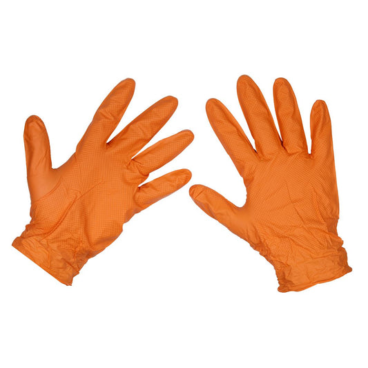 Sealey SSP56XL Orange Diamond Grip Extra-Thick Nitrile Powder-Free Gloves X-Large - Pack of 50 Sealey