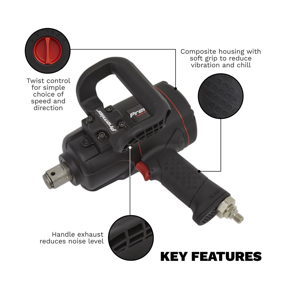 Sealey SA6008 Air Impact Wrench 1"Sq Drive Twin Hammer Sealey