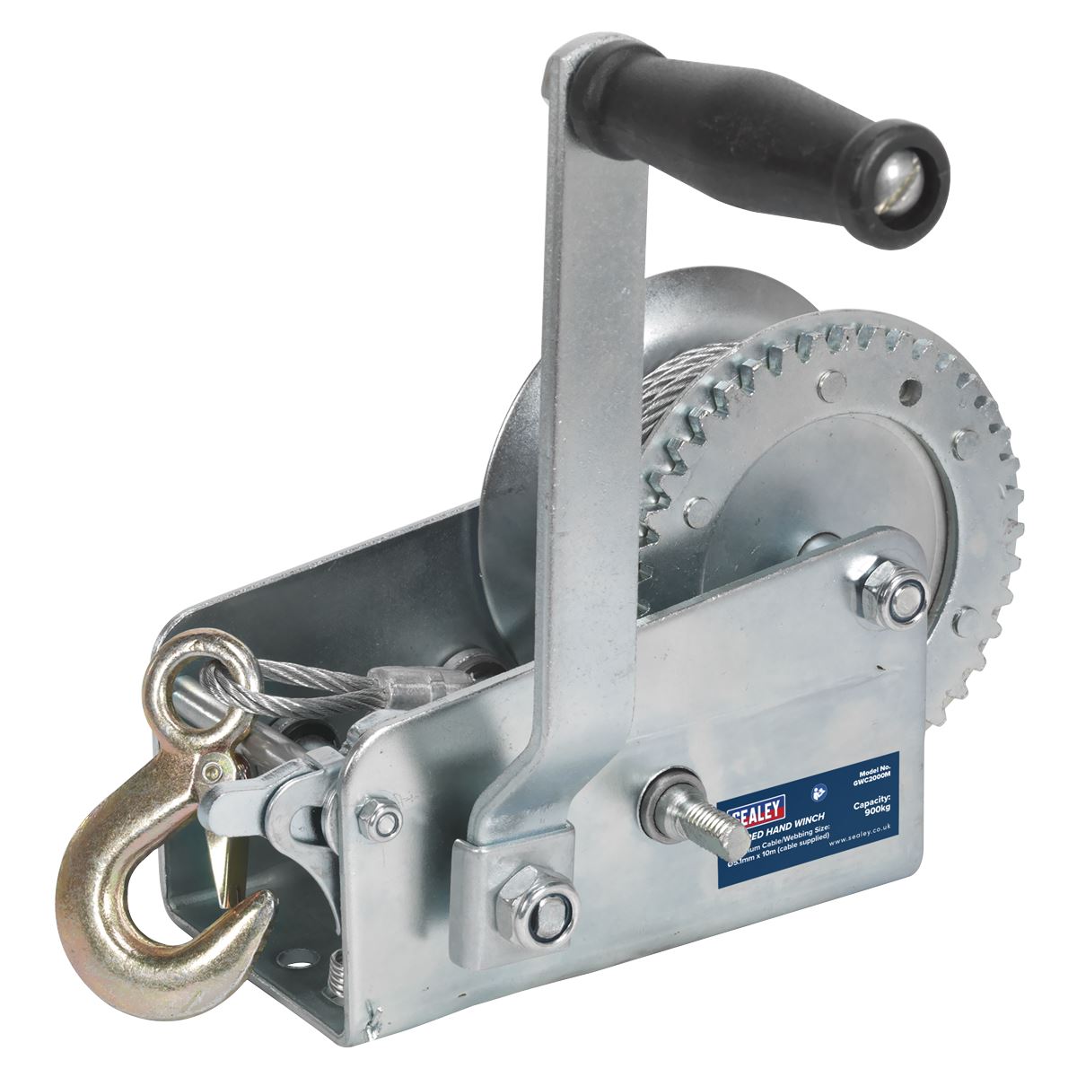 Sealey GWC2000M Geared Hand Winch 900kg Capacity with Cable Sealey