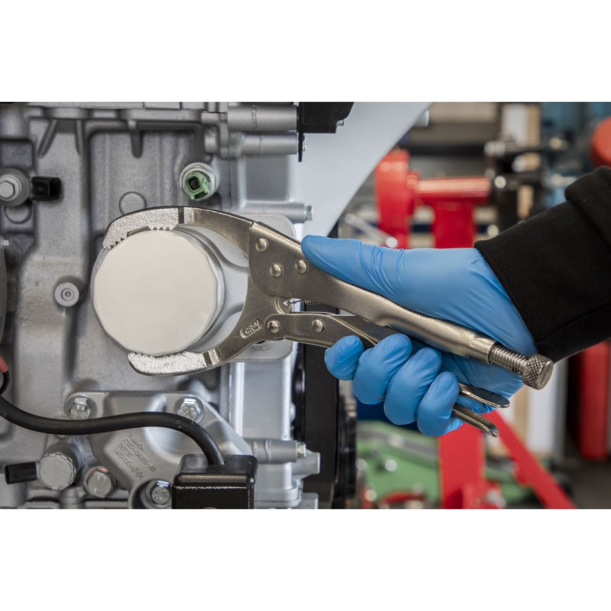 Sealey AK6423 Ø45-130mm Oil Filter Locking Pliers - Angled Sealey