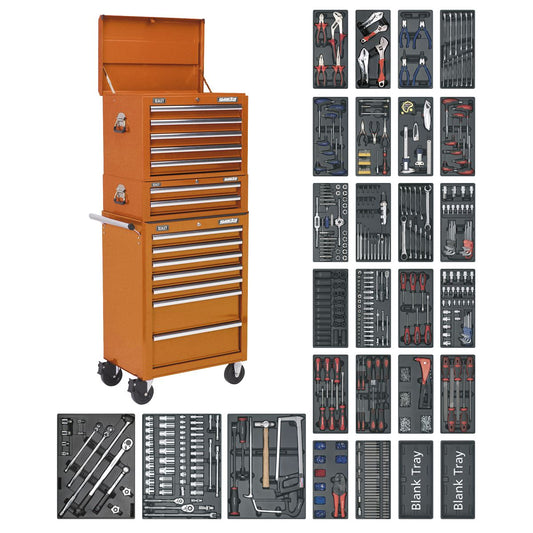 Sealey SPTOCOMBO1 Tool Chest Combination 14 Drawer with Ball-Bearing Slides - Orange & 1179pc Tool Kit Sealey