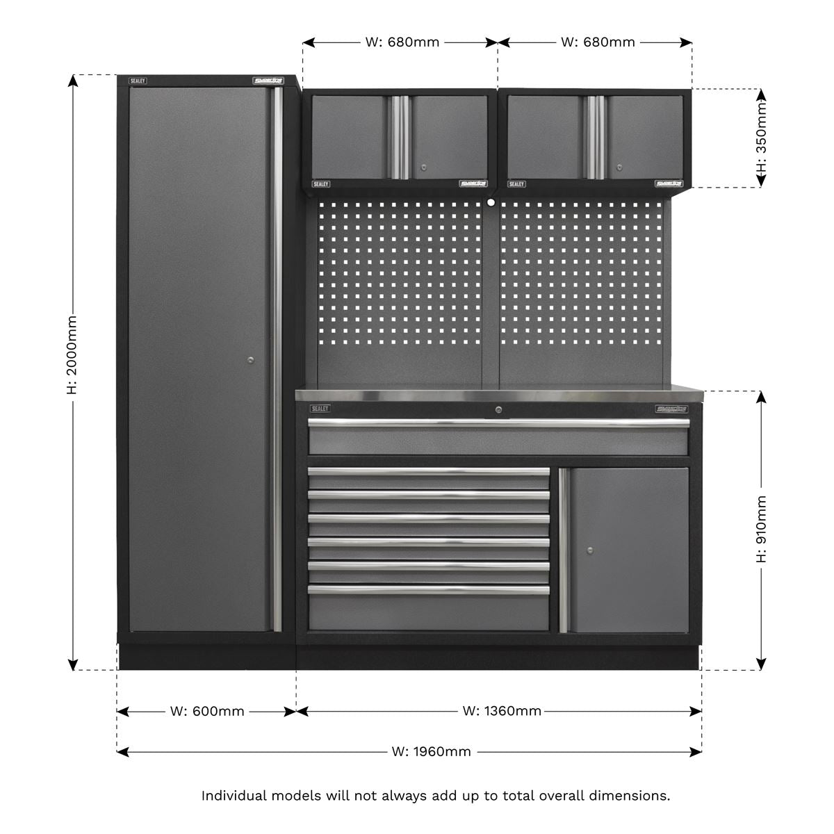 Sealey APMSSTACK10SS Superline PRO® 1.96m Storage System - Stainless Steel Worktop Sealey