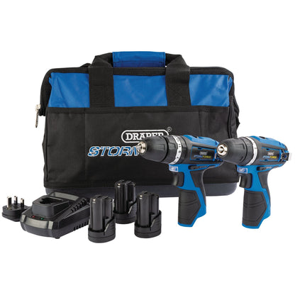 Draper 52031 Storm Force® 10.8V Power Interchange Combi Drill and Rotary Drill Twin Kit 3 x 1.5Ah Batteries 1 x Charger 1 x Bag Draper