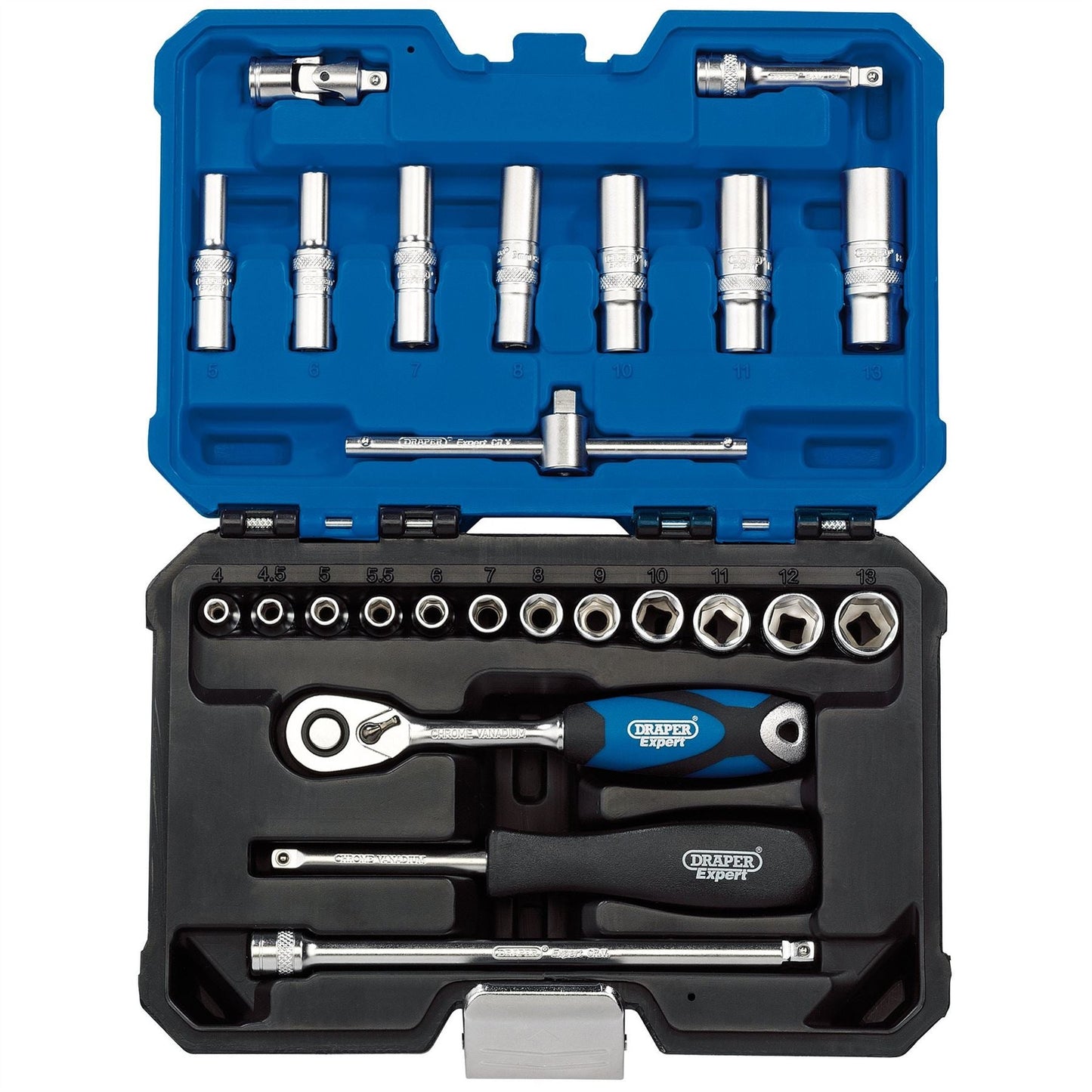Draper 16443 Expert Metric Socket Set 1/4" Sq. Dr. Blue 25 Piece Draper